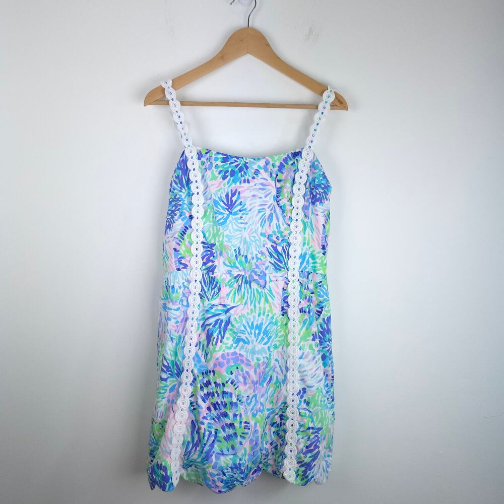 Lilly Pulitzer Jesse Shell Of A Party Lace Trim Stretch Dress Short Romper Sz 10